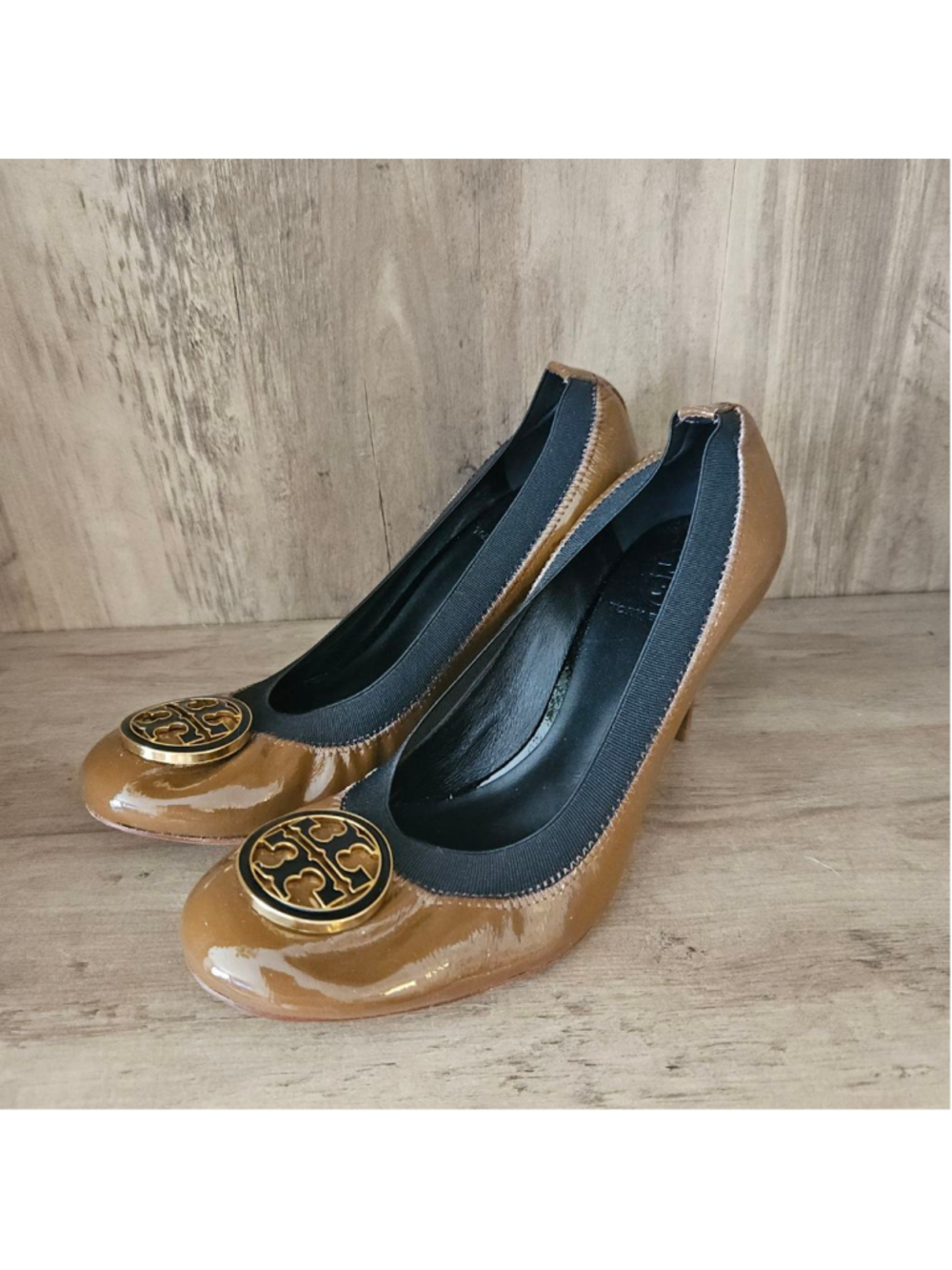 Tory Burch Brown Leather Caroline Reva Scrunch Pumps Womens 7.5